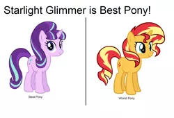 Size: 1572x1066 | Tagged: safe, derpibooru import, starlight glimmer, sunset shimmer, pony, unicorn, abuse, background pony strikes again, best pony, comment war, downvote bait, duo, female, mare, op failed at starting shit, op is worst op, op is wrong, op isn't even trying anymore, shimmerbuse, simple background, starlight glimmer is best pony, trolling, white background, worst pony