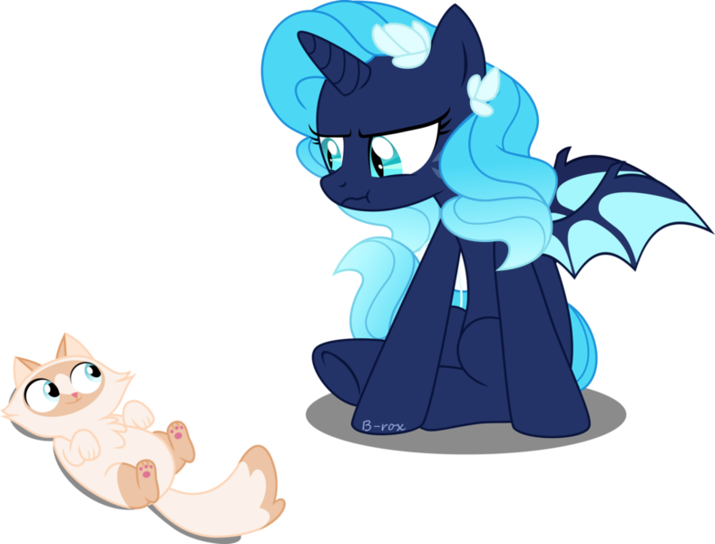 Size: 1024x780 | Tagged: safe, artist:babyroxasman, derpibooru import, oc, oc:obscura, oc:photobomb, unofficial characters only, bat pony, cat, pony, animal, bat pony oc, bat wings, duo, female, mare, simple background, transparent background, vector, wings