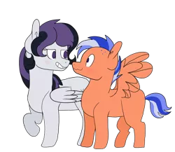 Size: 1024x890 | Tagged: safe, artist:lazyy-llama, derpibooru import, oc, oc:night valley, oc:orange soda, unofficial characters only, pegasus, pony, kindverse, female, height difference, magical gay spawn, male, offspring, offspring's offspring, parent:oc:dusk star, parent:oc:firework, parent:oc:moonstone, parent:oc:velvet shade, simple background, straight, transparent background