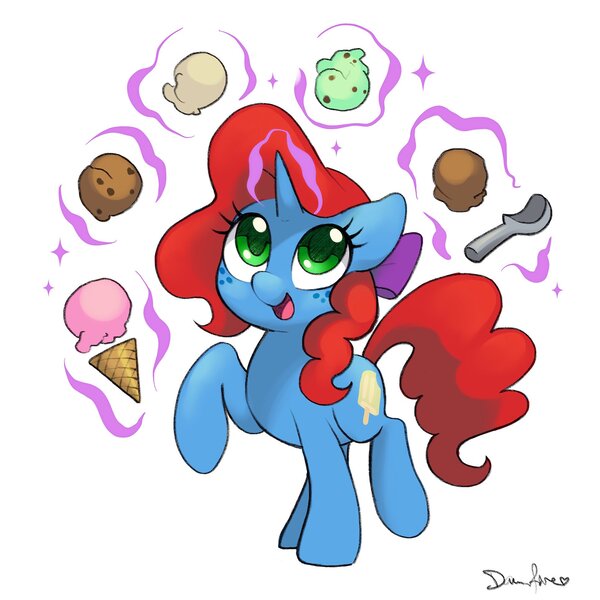 Size: 1934x1934 | Tagged: safe, artist:dawnfire, derpibooru import, oc, oc:creamsicle delight, unofficial characters only, pony, unicorn, cone, cute, female, food, ice cream, magic, mare, open mouth, simple background, solo, white background