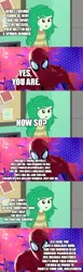 Size: 500x1631 | Tagged: safe, derpibooru import, edit, edited screencap, screencap, wallflower blush, comic:meanwhile in another universe, equestria girls, comic, crossover, fanfic art, implied mary-jane watson, implied sunset shimmer, kingpin (marvel), peter parker, screencap comic, spider-man, spider-man: into the spider-verse