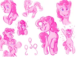 Size: 1280x960 | Tagged: safe, artist:boyslushie, derpibooru import, pinkie pie, earth pony, pony, bipedal, cutie mark, female, happy, looking at you, mare, simple background, sketch, sketch dump, smiling, white background