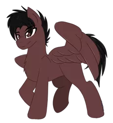 Size: 600x651 | Tagged: safe, artist:sinamuna, derpibooru import, oc, oc:sovereign ashes, unofficial characters only, pegasus, pony, black hair, brown eyes, brown fur, full body, male, ponysona, serious, simple background, stallion, transparent background, wings