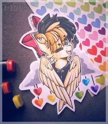 Size: 1252x1439 | Tagged: safe, artist:tenebristayga, derpibooru import, songbird serenade, pegasus, pony, my little pony: the movie, bow, cute, female, hair bow, heart, mare, marker drawing, one eye closed, photo, smiling, solo, traditional art, wink