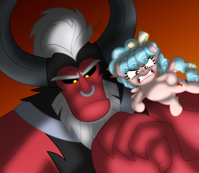 Size: 5100x4424 | Tagged: safe, artist:aleximusprime, derpibooru import, cozy glow, lord tirek, centaur, pegasus, pony, school raze, absurd resolution, cats don't dance, cracking knuckles, crossover, darla dimple, duo, enforcer, evil, female, filly, foal, male, max the butler, nose piercing, nose ring, parody, piercing, red background, simple background, this will end in death, this will end in tears, this will end in tears and/or death