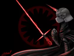 Size: 4096x3112 | Tagged: safe, artist:mcqueen, derpibooru import, ponified, pony, clothes, crossguard lightsaber, crossover, first order, helmet, kylo ren, lightsaber, magic, magic aura, raised hoof, robe, solo, standing, star wars, star wars: the force awakens, star wars: the last jedi, weapon