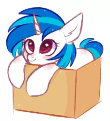 Size: 2172x2396 | Tagged: safe, artist:pesty_skillengton, derpibooru import, vinyl scratch, pony, unicorn, box, confused, cute, female, heart eyes, looking up, pony in a box, sketch, smiling, solo, wingding eyes