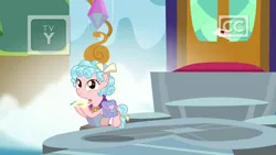 Size: 1920x1080 | Tagged: safe, derpibooru import, screencap, cozy glow, pegasus, pony, school raze, bag, female, filly, foal, letter, saddle bag, school of friendship, solo, tv rating, tv-y