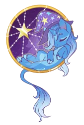 Size: 729x1080 | Tagged: safe, artist:fuyusfox, derpibooru import, trixie, classical unicorn, pony, unicorn, clothes, cloven hooves, cute, diatrixes, eyes closed, female, hat, leonine tail, mare, night, sleeping, solo, trixie's hat, unshorn fetlocks, watermark