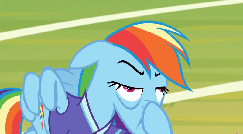 Size: 1920x1061 | Tagged: safe, derpibooru import, screencap, rainbow dash, pony, the end in friend, clothes, funny face, jersey, rainbow dash is best facemaker, sports, unamused