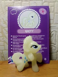 Size: 1620x2160 | Tagged: safe, derpibooru import, official, rarity, pony, blind bag, blind bag card, cutie mark, error, implied twilight sparkle, irl, merchandise, photo, toy, wave 3