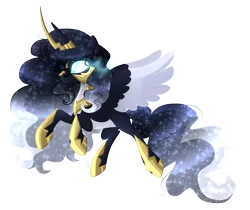 Size: 4296x3602 | Tagged: safe, artist:sugaryicecreammlp, derpibooru import, oc, oc:roxana, alicorn, pony, alicorn oc, ethereal mane, female, glowing eyes, hoof shoes, horn, mare, simple background, solo, starry mane, transparent background, wings