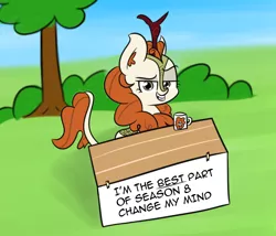 Size: 1280x1094 | Tagged: artist:artiks, autumn blaze, change my mind, derpibooru import, dreamworks face, ear fluff, female, kirin, meme, out of character, safe, smug, solo, sounds of silence, spoiler:s08