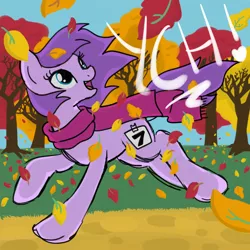 Size: 2100x2100 | Tagged: safe, artist:lannielona, derpibooru import, pony, advertisement, autumn, clothes, commission, female, galloping, leaf, leaves, looking back, mare, running, running of the leaves, scarf, sketch, solo, tree, your character here