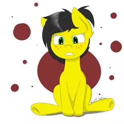 Size: 2000x2000 | Tagged: safe, artist:luriel maelstrom, derpibooru import, oc, oc:uppercute, unofficial characters only, earth pony, pony, angry, freckles, signature, simple background, sitting, solo