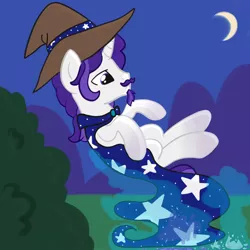 Size: 2100x2100 | Tagged: safe, artist:lannielona, derpibooru import, oc, oc:starshade, unofficial characters only, pony, unicorn, beard, broken glass, bush, cape, clothes, commission, crescent moon, facial hair, gradient hooves, hat, levitation, magic, male, moon, moustache, night, solo, stallion, telekinesis, wizard, wizard hat, wizard robe, ych result