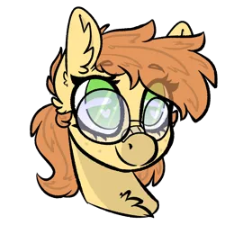 Size: 2000x2000 | Tagged: safe, artist:spoopygander, derpibooru import, oc, oc:dee, unofficial characters only, earth pony, pony, bust, chest fluff, cute, ear fluff, female, glasses, looking up, mare, pigtails, simple background, smiling, solo, transparent background