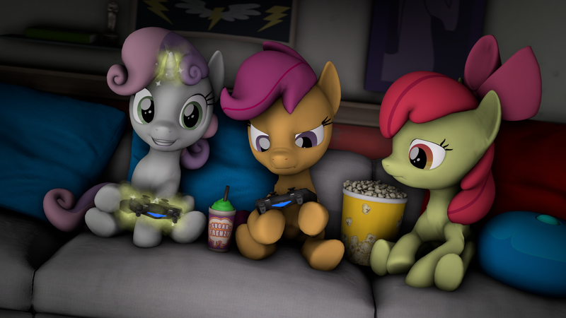 Size: 1920x1080 | Tagged: safe, artist:szczerbix, derpibooru import, apple bloom, scootaloo, sweetie belle, pony, 3d, cutie mark crusaders, source filmmaker