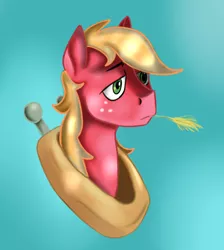 Size: 762x851 | Tagged: artist:jbond, artist:skrapbox, big macintosh, bust, colored, color edit, derpibooru import, disembodied head, edit, food, head, painting, portrait, safe, solo, straw in mouth, wheat