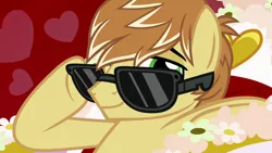 Size: 1280x720 | Tagged: safe, derpibooru import, screencap, feather bangs, earth pony, pony, hard to say anything, glasses, male, smiling, stupid sexy feather bangs