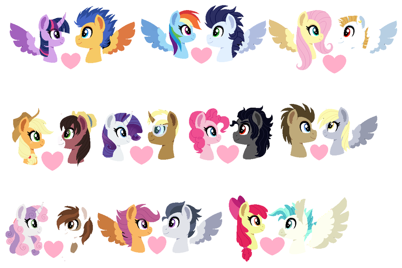 Size: 1312x876 | Tagged: safe, artist:xxwerecatdipperxx, derpibooru import, apple bloom, applejack, bulk biceps, derpy hooves, doctor whooves, flash sentry, fluttershy, king sombra, pinkie pie, pipsqueak, rainbow dash, rarity, rumble, scootaloo, soarin', sweetie belle, terramar, time turner, trenderhoof, trouble shoes, twilight sparkle, twilight sparkle (alicorn), alicorn, earth pony, hippogriff, pegasus, pony, unicorn, bow, bust, cowboy hat, doctorderpy, female, flashlight, flutterbulk, glasses, hair bow, hat, heart, horn, lineless, male, mane six, mare, older, portrait, profile, rumbloo, shipping, simple background, soarindash, sombrapie, stallion, straight, sweetiesqueak, terrabloom, trenderity, troublejack, white background, wings