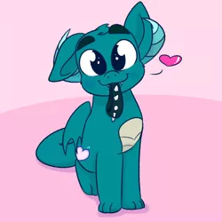 Size: 2000x2000 | Tagged: safe, artist:binkyt11, derpibooru import, oc, oc:puppy love, unofficial characters only, dracony, dragon, hybrid, original species, pony, choker, heart, horns, looking at you, male, mouth hold, puppy dog eyes, sitting, smiling, solo, spiked choker, teenaged dragon, wings