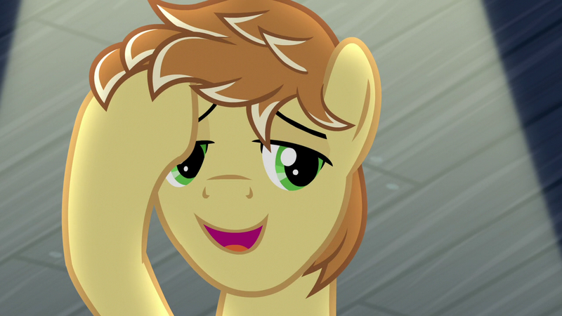 Size: 1280x720 | Tagged: safe, derpibooru import, screencap, feather bangs, earth pony, pony, hard to say anything, male, smiling