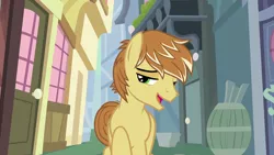 Size: 1280x720 | Tagged: safe, derpibooru import, screencap, feather bangs, earth pony, pony, hard to say anything, looking at you, male, smiling