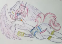 Size: 1243x874 | Tagged: alicorn, alicorn oc, anthro, anthro oc, artist:skygunner, boxers, bracelet, clothes, coloured pencil, derpibooru import, horn, jewelry, male, necklace, oc, oc:magic meat, pen, solo, suggestive, traditional art, underwear, wings