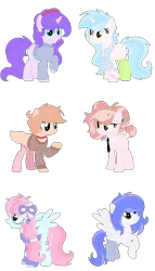 Size: 824x1444 | Tagged: safe, artist:bezziie, derpibooru import, oc, unofficial characters only, earth pony, pegasus, pony, unicorn, clothes, female, mare, necktie, scarf, simple background, socks, sweater, transparent background