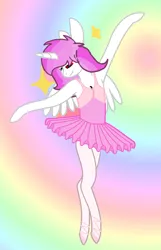 Size: 1080x1679 | Tagged: alicorn, alicorn oc, artist:sweetiecake15, ballerina, ballet, clothes, costume, derpibooru import, en pointe, halloween, halloween costume, holiday, horn, oc, oc:sweetie cake, pose, rainbow, safe, stars, tutu, twinkles, wings