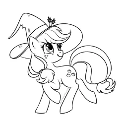 Size: 800x800 | Tagged: safe, alternate version, artist:anzicorn, derpibooru import, applejack, earth pony, pony, female, halloween, hat, holiday, lineart, mare, monochrome, solo, witch, witch hat