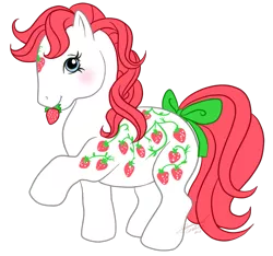 Size: 781x732 | Tagged: safe, artist:conphettey, derpibooru import, sugarberry, earth pony, pony, female, food, g1, mare, raised hoof, simple background, solo, strawberry, transparent background, twice as fancy ponies