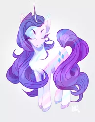 Size: 1102x1416 | Tagged: safe, artist:alvrexadpot, derpibooru import, rarity, pony, unicorn, colored hooves, cutie mark, eyes closed, female, gray background, horn, mare, simple background, solo