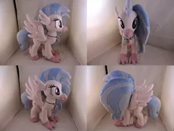 Size: 1597x1199 | Tagged: artist:little-broy-peep, beak, classical hippogriff, cute, derpibooru import, diastreamies, female, hippogriff, irl, jewelry, necklace, photo, plushie, safe, silverstream, smiling, solo, spread wings, standing, wings