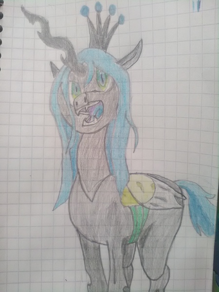 Size: 1944x2592 | Tagged: artist:balticpagan, derpibooru import, graph paper, queen chrysalis, safe, solo, traditional art