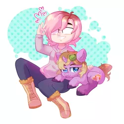 Size: 3500x3500 | Tagged: safe, artist:rizzych, derpibooru import, oc, oc:dungeon toaster, ponified, unofficial characters only, human, pony, unicorn, curved horn, ear fluff, glasses, heart, hooves, horn, ponysona, simple background