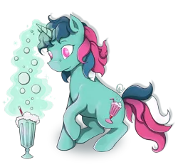 Size: 1024x962 | Tagged: artist:scarabdynasty1, bubble, derpibooru import, fizzy, g1, raised hoof, safe, simple background, soda, solo, transparent background