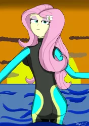 Size: 616x875 | Tagged: safe, artist:sneakycsgo, derpibooru import, fluttershy, equestria girls, equestria girls series, clothes, female, solo, swimsuit, wetsuit