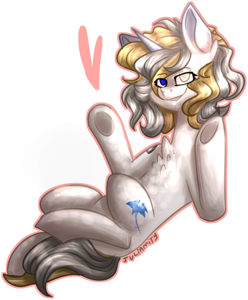 Size: 1418x1711 | Tagged: safe, artist:juliamity, derpibooru import, oc, unofficial characters only, pony, unicorn, chest fluff, colored pupils, eye clipping through hair, female, hair over one eye, heart, heterochromia, looking at you, mare, signature, simple background, solo, transparent background, underhoof
