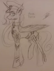 Size: 1280x1678 | Tagged: safe, artist:drawingwithapitoffriendship, derpibooru import, ponified, alicorn, pony, clothes, female, hat, military, military uniform, nation ponies, pencil drawing, russian empire, solo, sword, traditional art, uniform, weapon