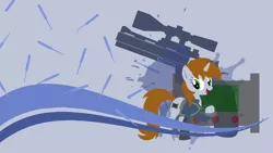 Size: 3840x2160 | Tagged: safe, artist:adjierakapangestu, derpibooru import, oc, oc:littlepip, unofficial characters only, pony, unicorn, fallout equestria, fanfic, abstract background, clothes, cutie mark, fanfic art, female, gun, handgun, hooves, horn, lineless, little macintosh, lockpick, mare, open mouth, optical sight, pipbuck, revolver, solo, style emulation, vault suit, vector, wallpaper, weapon