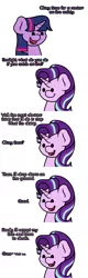 Size: 1280x4000 | Tagged: safe, artist:ljdamz1119, derpibooru import, starlight glimmer, twilight sparkle, pony, unicorn, beady eyes, comic, dialogue, female, irrational exuberance, mare, me irl, smiling, stop drop and die, stop drop and roll, suicidal