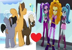 Size: 1026x714 | Tagged: safe, derpibooru import, edit, edited screencap, screencap, adagio dazzle, aria blaze, dumbbell, hoops, quarterback, sassaflash, sonata dusk, equestria girls, rainbow rocks, sonic rainboom (episode), boy bullies, crack shipping, cropped, female, heart, male, shipping, shipping domino, straight, the dazzlings, trio