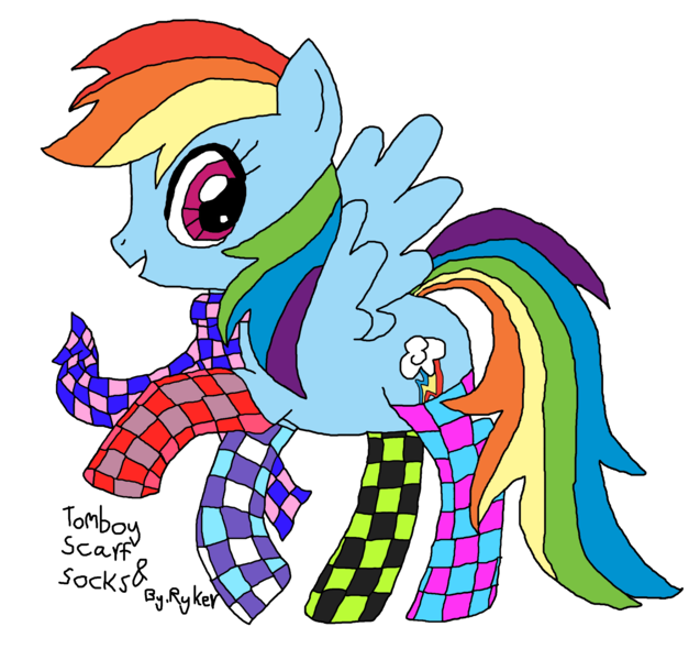 Size: 2280x2148 | Tagged: safe, artist:icey-wicey-1517, artist:thecloud96, color edit, derpibooru import, edit, rainbow dash, pegasus, pony, checkered socks, clothes, colored, female, mare, mismatched socks, open mouth, raised hoof, scarf, signature, simple background, socks, solo, stock vector, transparent background