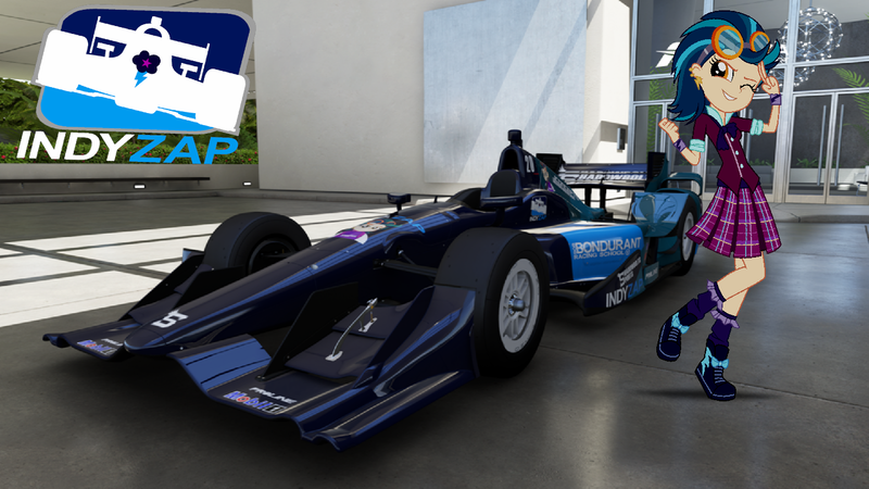 Size: 1439x809 | Tagged: safe, artist:forzaveteranenigma, derpibooru import, indigo zap, fanfic:shadowbolts racing, equestria girls, friendship games, car, forza motorsport 6, indycar