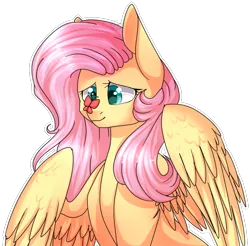 Size: 900x887 | Tagged: safe, artist:furi9n, derpibooru import, fluttershy, butterfly, pegasus, pony, bust, butterfly on nose, cross-eyed, cute, female, insect on nose, looking at something, mare, outline, shyabetes, simple background, smiling, solo, spread wings, transparent background, white outline, wings