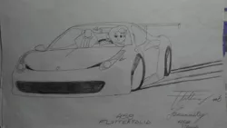 Size: 2560x1440 | Tagged: safe, artist:forzaveteranenigma, derpibooru import, fluttershy, equestria girls, car, drifting, driving, ferrari, ferrari 458 italia, solo, supercar, traditional art