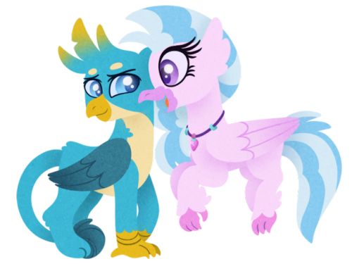 Size: 500x375 | Tagged: safe, artist:carouselunique, derpibooru import, gallus, silverstream, classical hippogriff, gryphon, hippogriff, cute, diastreamies, digital art, female, gallabetes, gallstream, looking at each other, male, paws, shipping, simple background, smiling, straight, transparent background