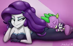Size: 1527x959 | Tagged: suggestive, artist:strebiskunk, derpibooru import, rarity, spike, dragon, equestria girls, equestria girls series, the other side, ass, ass worship, bodysuit, breasts, butt, butt pillow, cleavage, clothes, dragon on human action, female, foalcon, gloves, image, jpeg, male, plushie, rearity, shipping, sleeveless, sparity, straight, straight shota, strapless, underage